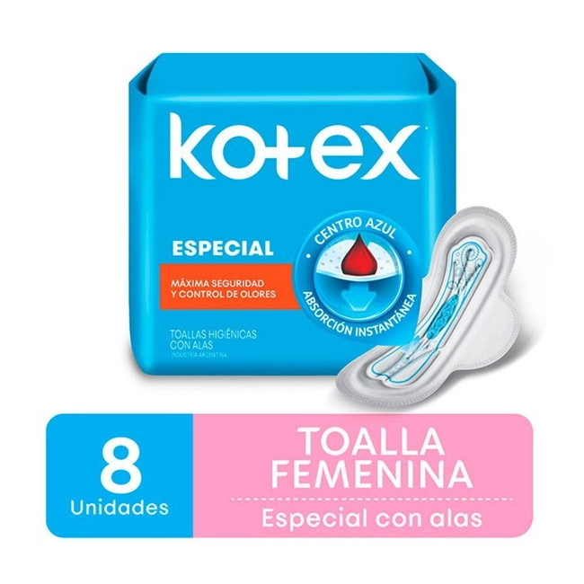 Kotex especial toallas femeninas con alas, máxima seguridad, control de olores y absorción...