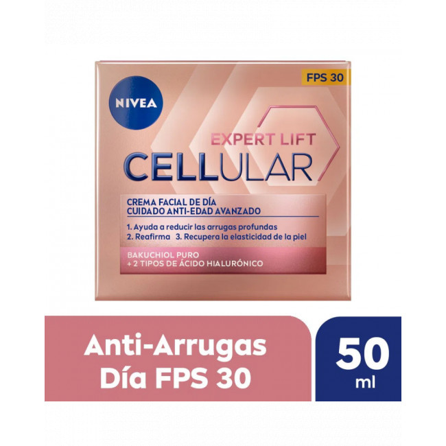 Nivea crema facial antiedad de día cellular lift expert con ácido hialurónico y bakuchiol x 50 ml.