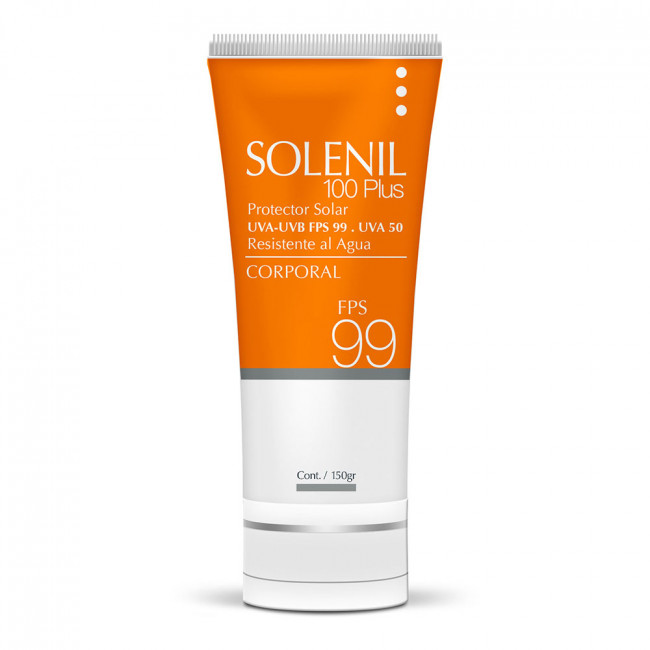 Solenil protector solar corporal factor 100 plus, resistente al agua en crema x 150 grs.