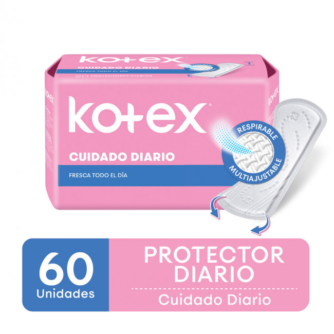 Kotex protectores diarios femeninos, cuidado diario x 60 unidades.