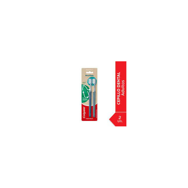 Colgate cepillo dental recyclean 2x1 suave, mango hecho 100% de plástico reciclado y cerdas...