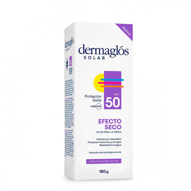 Dermaglos solar protector factor 50 toque seco, hidrata sin oleosidad, resistente al agua,...