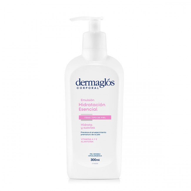 Dermaglos corporal emulsión hidratante esencial, hidrata y suaviza, para todo tipo de piel x 300 ml.