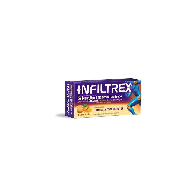 Infiltrex, colágeno tipo II no desnaturalizado, cúrcuma, vitamina c y pimienta negra, para huesos...
