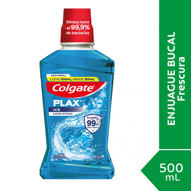 Colgate enjuague bucal plax ice, protección contra la placa y las bacterias, Intensa y notable...