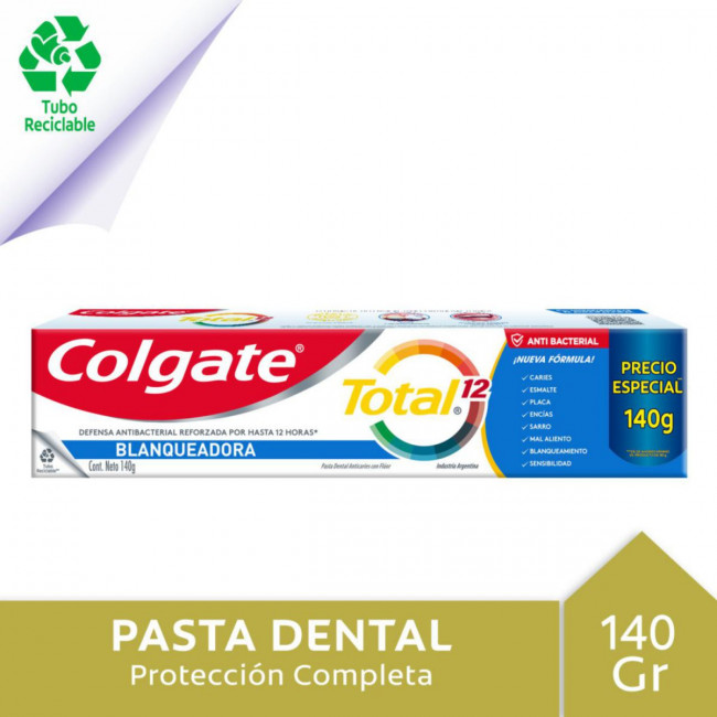 Colgate pasta dental total 12 nueva formula caries, esmalte, placa, encías, sensibilidad, mal...