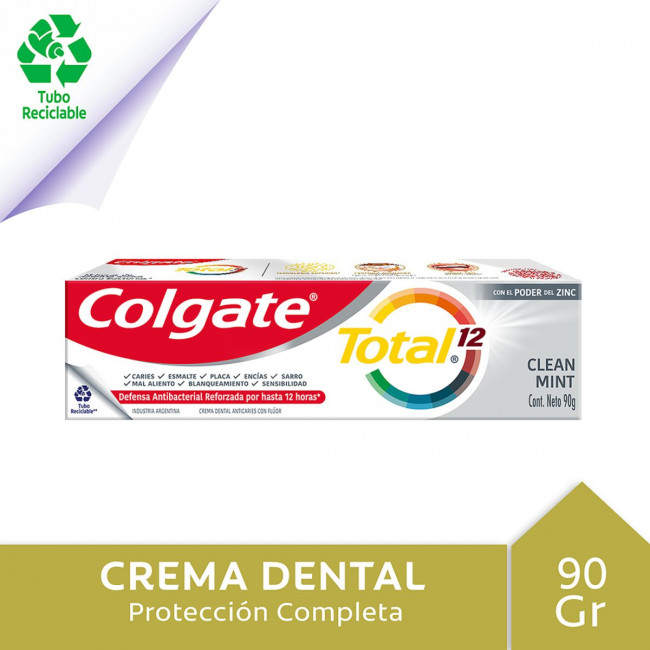 Colgate pasta dental original total 12, defensa antibacterial reforzada x 90g.