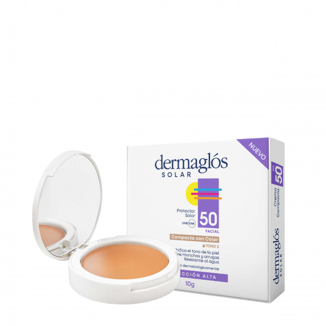 Dermaglos solar protector solar facial crema compacta factor 50 con color, tono 2 x 10 grs.