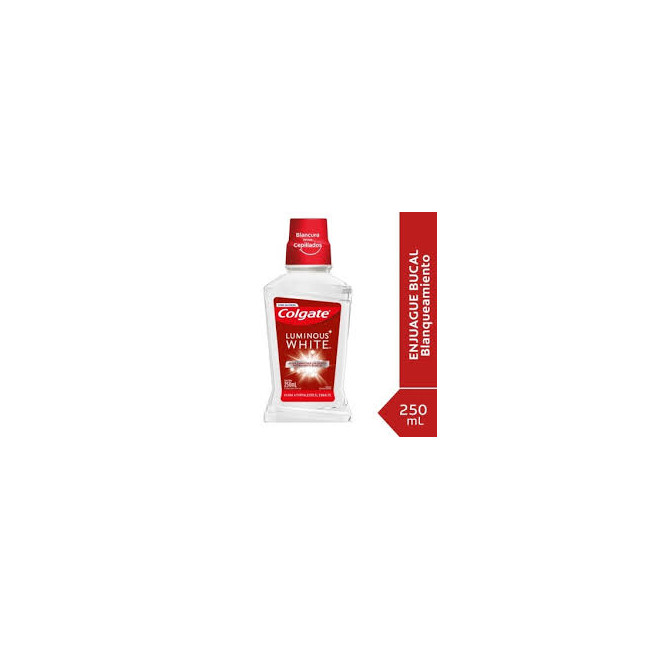 Colgate enjuague bucal luminous white ayuda a mantener los dientes naturalmente blancos x 250ml.
