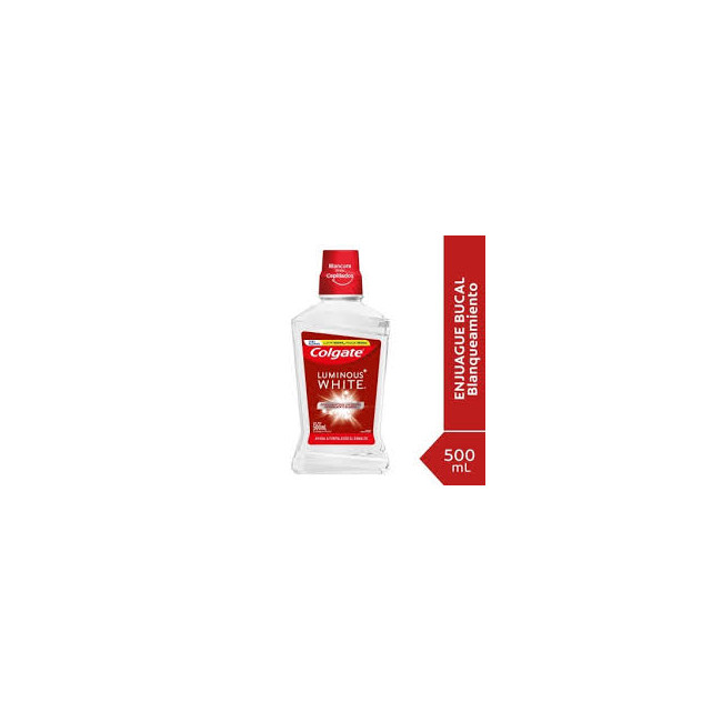 Colgate enjuague bucal luminous white, ayuda a mantener los dientes naturalmente blancos x500ml.