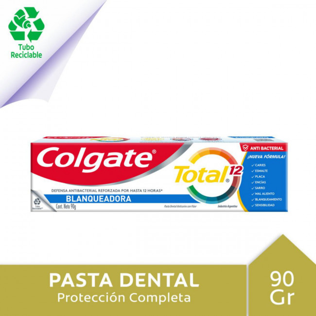 Colgate pasta dental 12 blanqueadora te ayuda a remover las manchas de los dientes x 90ml.
