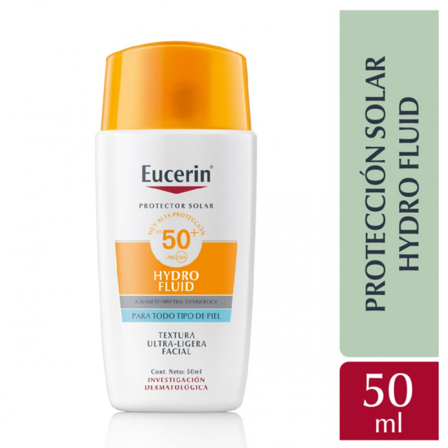 Eucerin sun hidro spf50, fluido de textura ultraligera con ácido hialurónico, apto para todo tipo...