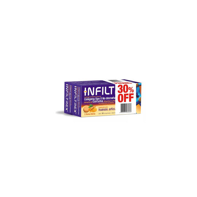 Infiltrex, suplemento dietario a base de colágeno tipo II, cúrcuma, vitamina c y pimienta, para...