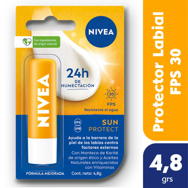 Nivea protector labial, protege la barrera de la piel de los labios  de los daños por factores...