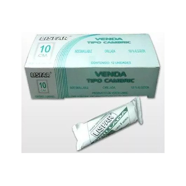 Lisfar venda orillada 100% algodon  x 10CM x 3 mtrs