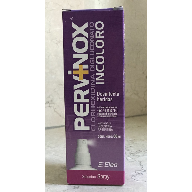 Pervinox incoloro en spray,  indicado para prevenir infecciones en las heridas de la piel  x 60ml.