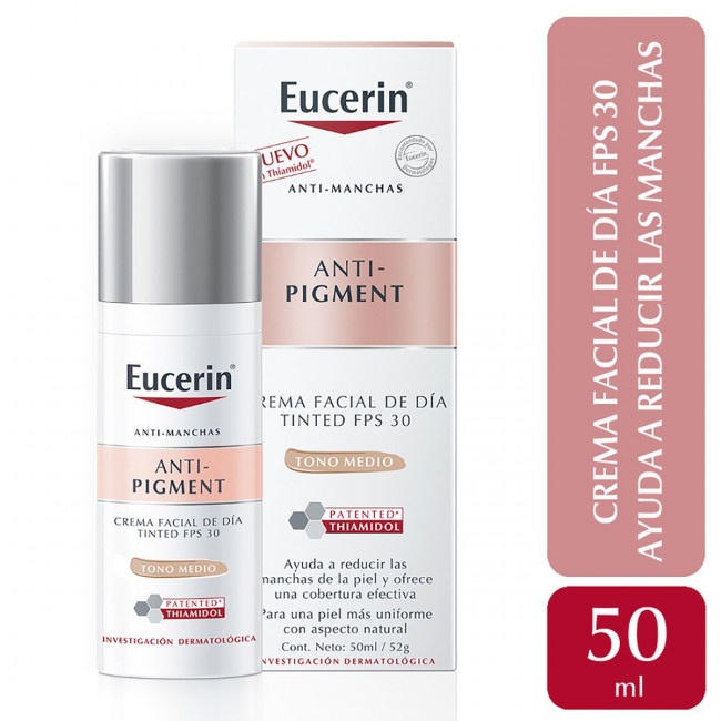 Eucerin anti-pigment crema de día color tono medio con factor 30, ayuda a reducir las manchas y...