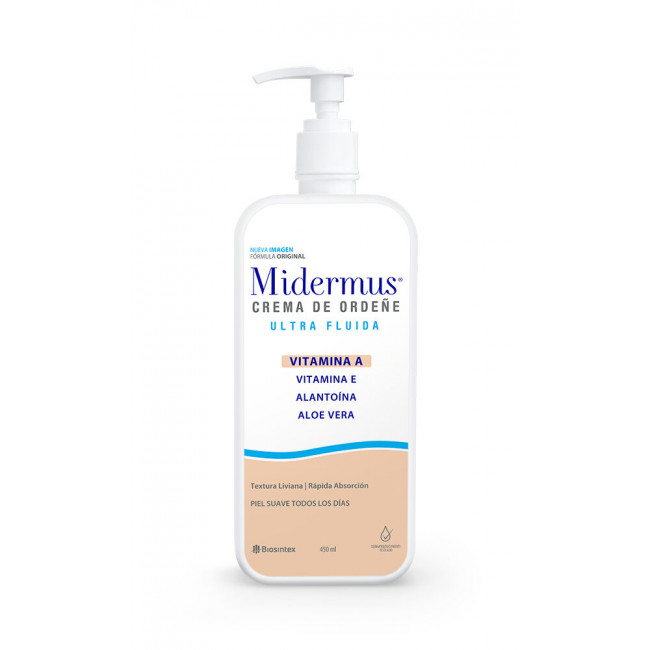 Midermus crema de ordeñe ultra fluída, de textura liviana y rápida absorción, humectación para...