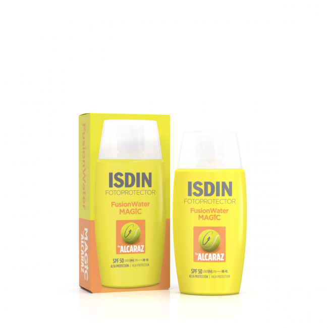 Isdin fotoprotector fusion water MAGIC by Alcaraz factor 50, textura ultraligera y fase externa...