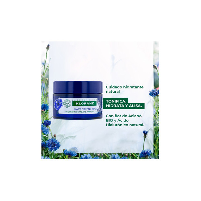 Klorane Bleuet crema hidratante de noche, elaborada con un 96% de ingredientes de origen natural...