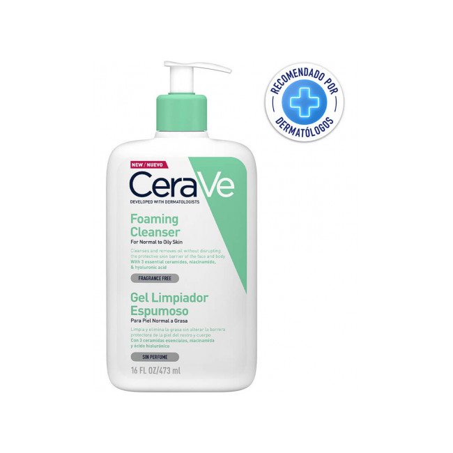 Cerave gel limpiador espumoso, deal para eliminar el exceso de grasa, suciedad y maquillaje x 473...