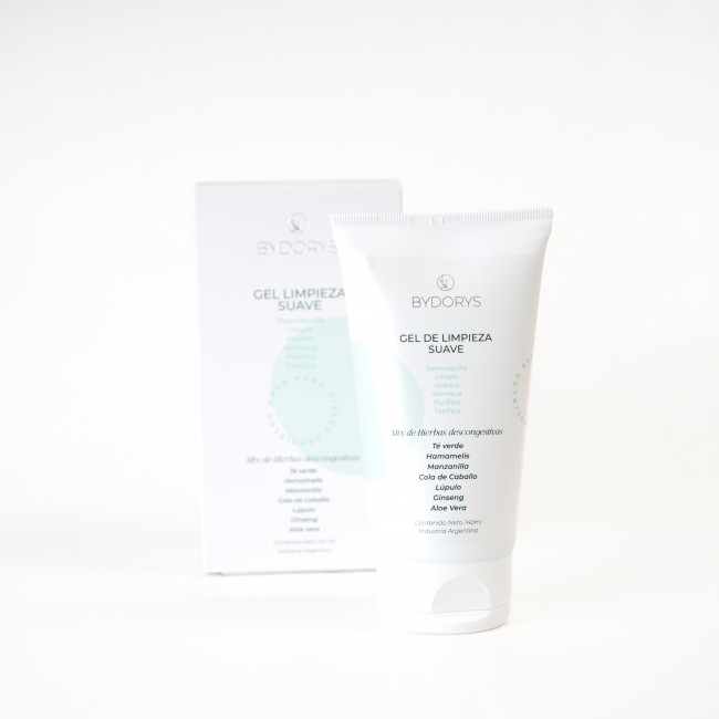 Bydorys gel de limpieza suave, desmaquilla, limpia y refresca, apta para pieles sensibles x 140 ml.