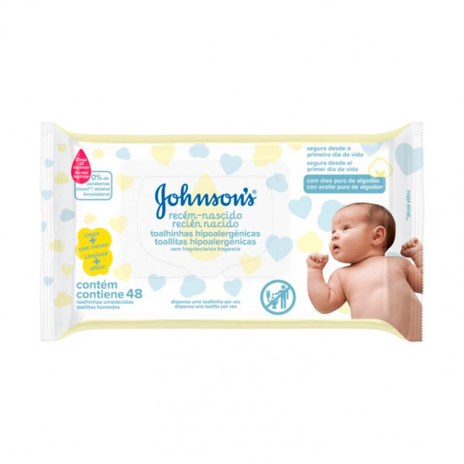 Johnson´s  baby toallitas hipoalergénicas para recién nacido x 48 unidades.