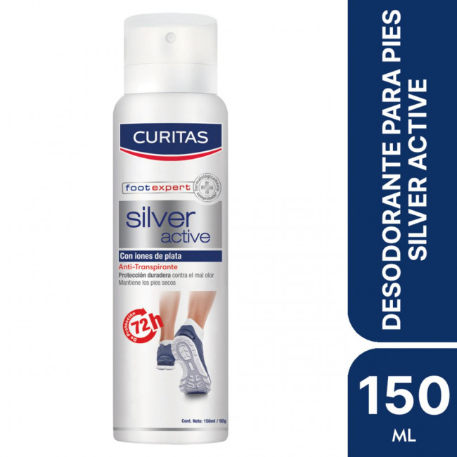Curitas antitranspirante para pies, protección duradera contra el mail olor en spray x 150 ml.
