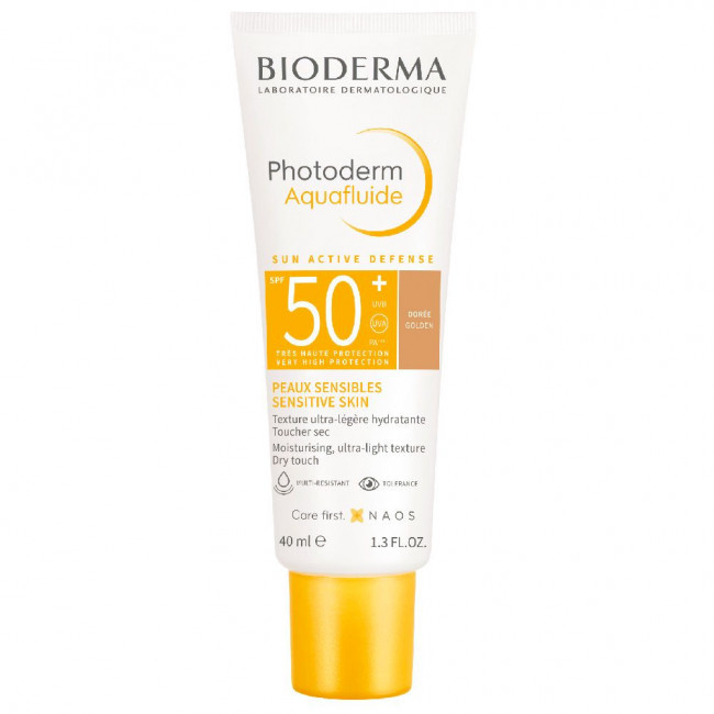 Bioderma photoderm aqua fluide, factor 50 color dorado, textura ligera con acabado toque seco x...