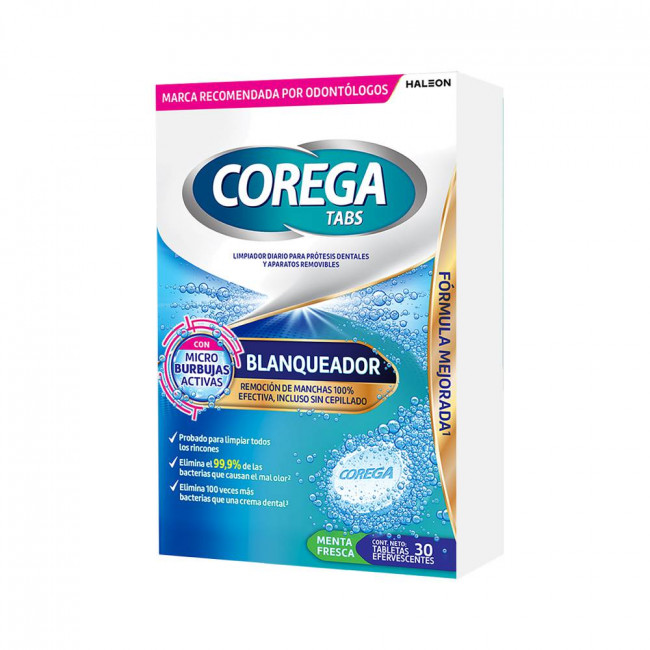 Corega tabs blanqueador, remoción de manchas, limpiador diario para prótesis dentales y aparatos...