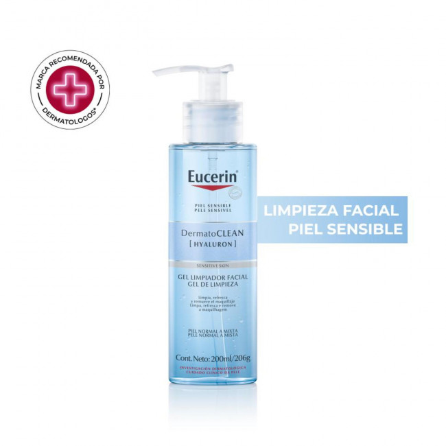 Eucerin Dermatoclean gel de limpieza con ácido hialurónico, limpiador diario ideal para pieles...