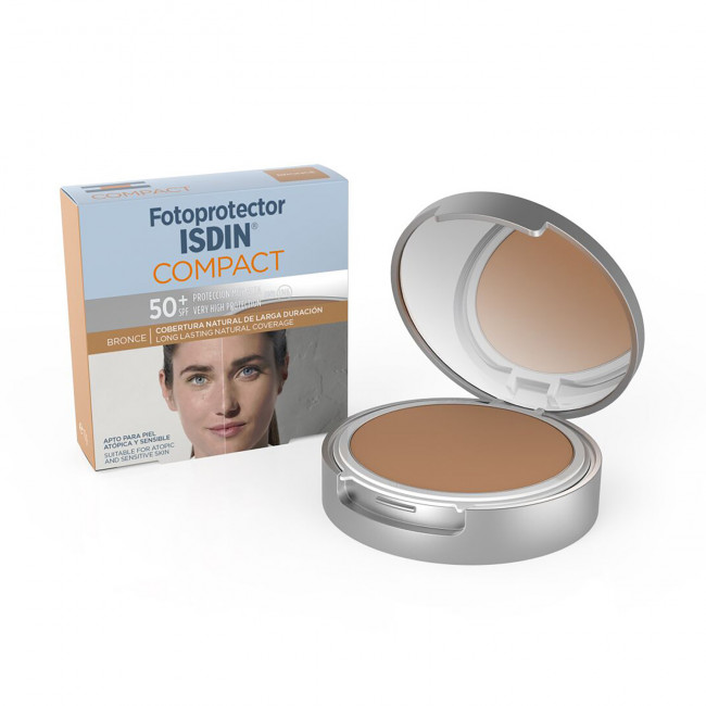 Isdin fotoprotector compacto color bronce factor 50 para rostro, protege y matifica, ideal para...
