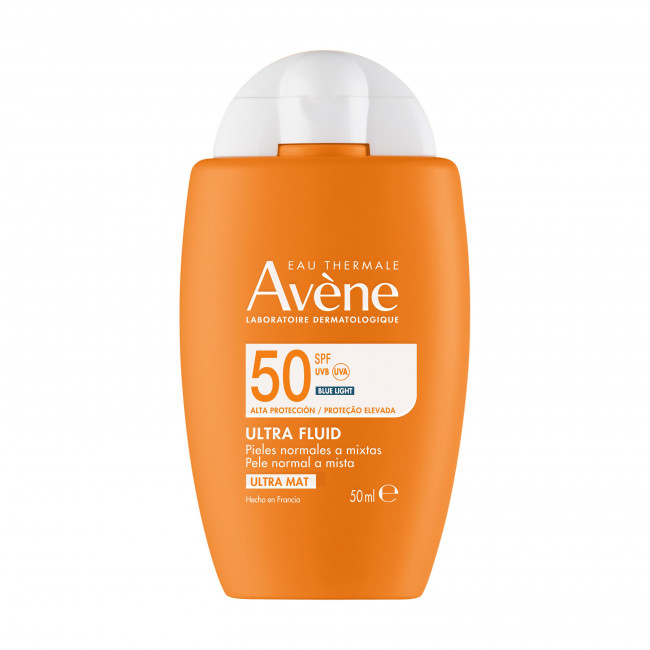Avene protector solar ultra fluído facial sin color factor 50, ultra mate se absorve rápidamente...