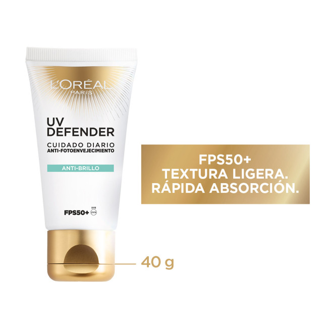 L'oreal Paris uv defender protector solar anti brillo sin color factor 50 x 40 grs.