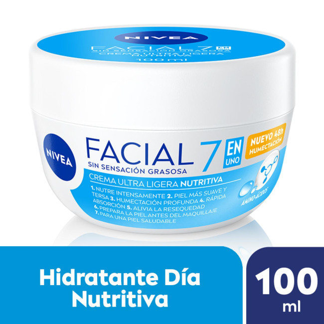 Nivea crema facial nutritiva ligera sin sensación grasosa, humectación por 48 horas x 100ml.