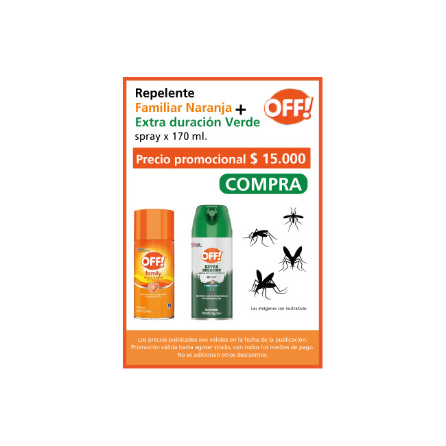 Off repelente familiar naranja + Extra duración verde spray x 170 ml.