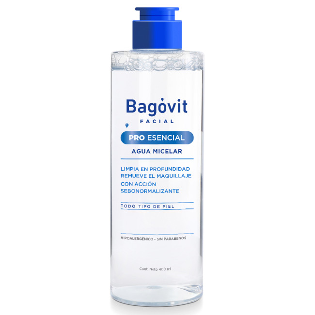 Bagovit Facial Pro Esencial agua micelar desmaquillante, limpia, elimina el maquillaje y controla...