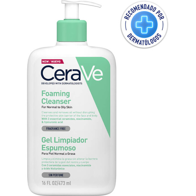 Cerave gel limpiador espumoso para el rostro, para piel normal a grasa x 473 ml.
