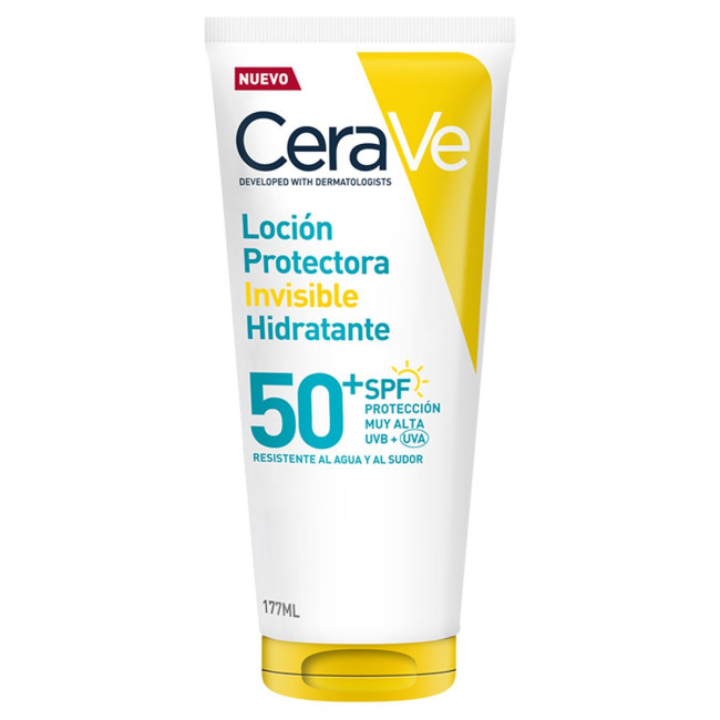 Cerave loción solar invisible hidratante Factor 50 facial y corporal, textura ligera e invisible...