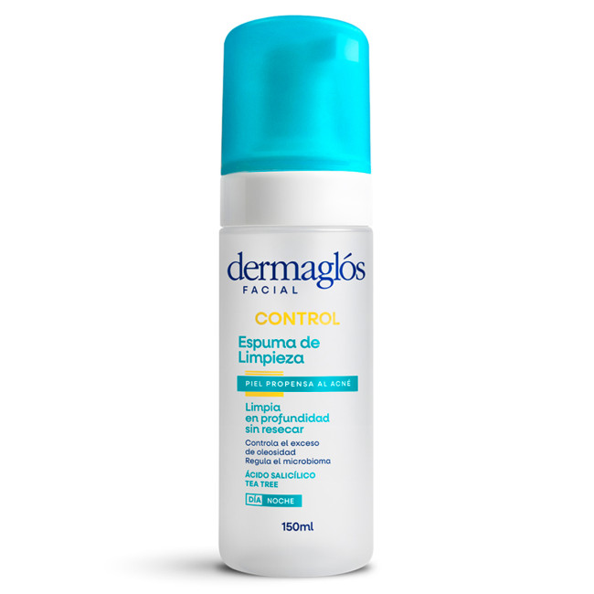 Dermaglós facial control espuma de limpieza piel propensa al acné, Limpia profundamente y...