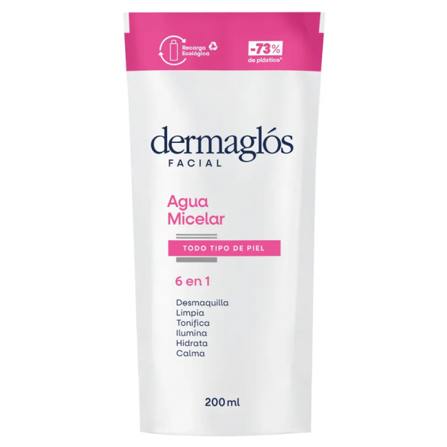 Dermaglós facial agua micelar 6 en 1 repuesto, textura liviana, sin grasitud posterior y aptas...