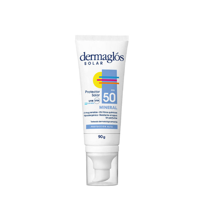 Dermaglós protector solar factor 50 mineral, diseñado para una piel muy sensible, rápida...