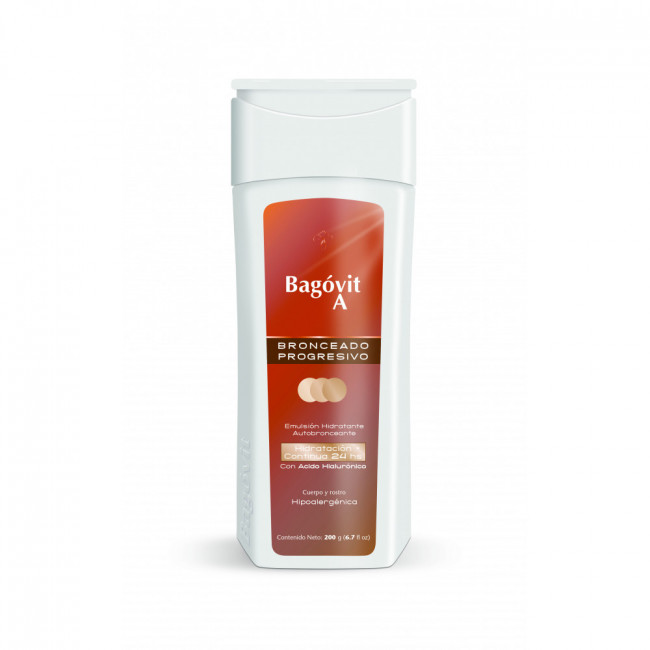 Bagovit emulsión autobronceante, piel hidratada, bronceado saludable todo el año x 200 grs.