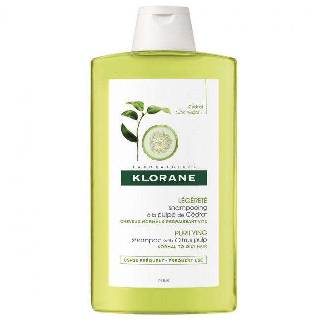 Klorane shampoo cedrat brillo, limpia y purifica, para cabellos con tendencia grasa x 400 ml.