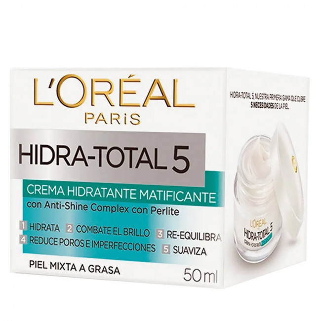 Dermo expert de loreal crema hidra total 5 matificante,  uso diario. hidrata y combate el brillo...