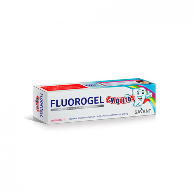 Fluorogel pasta dental chiquitos para + de 2 años, en gel sabor tutti frutti x 60 grs.