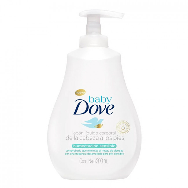 Dove baby jabón líquido humectación sensible de la cabeza a los pies, ph balanceado x 200 ml.