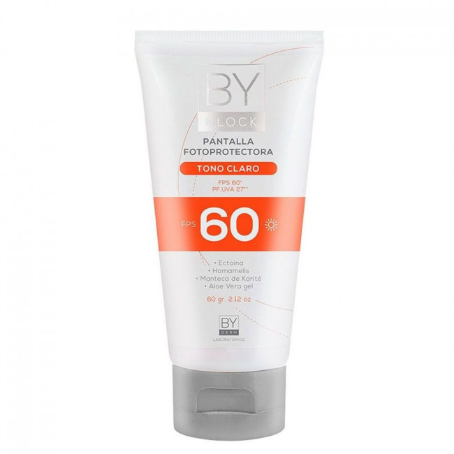 By she - by derm by block protector solar factor 60 con color, tono claro x 60 grs.