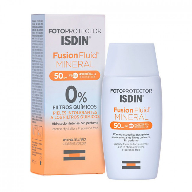 Isdin fotoprotector fps 50 fusion mineral para pieles intolerantes a los filtros quimicos x 50ml.