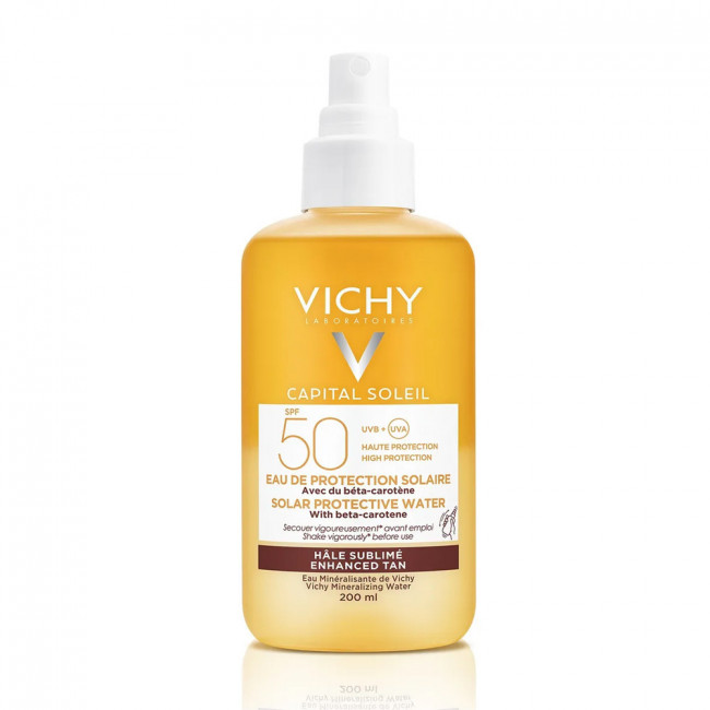 Vichy capital soleil protector solar factor 50, agua potenciadora enriquecida con betacaroteno...